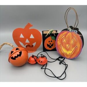 Lot of 6 Halloween Vintage Decorations Gift Bag, Bells,  Pumpkin Decor, etc.
